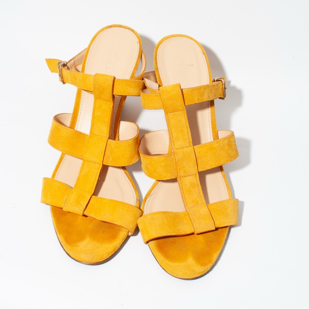 J.Crew Saffron Mustard Yellow Suede Olympia Wedges, Size 9.5